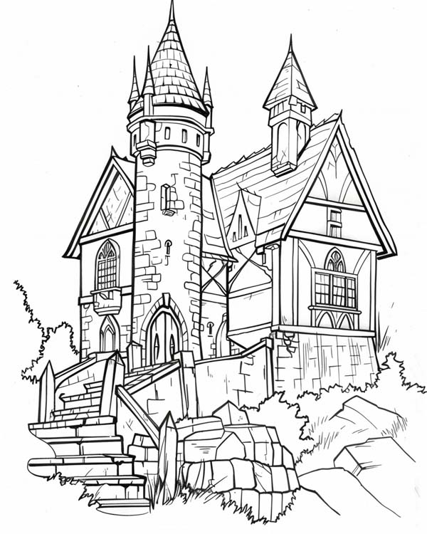 coloring page of a castle