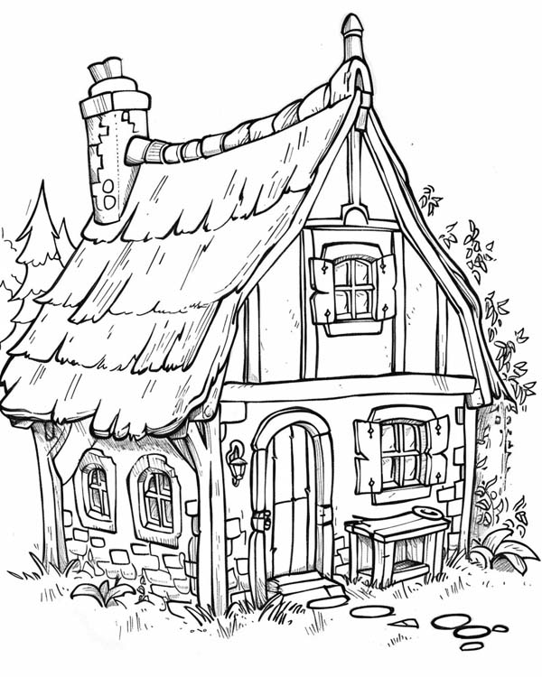 coloring page of a cottage