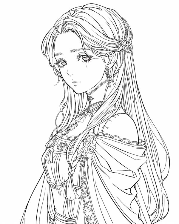coloring page of a Medieval lady