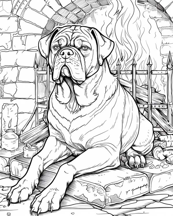 coloring page of a mastiff