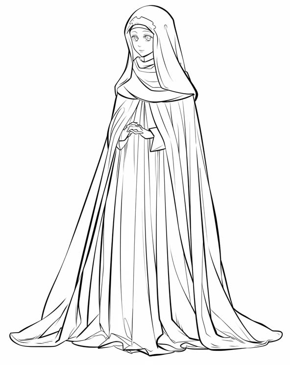 coloring page of a nun