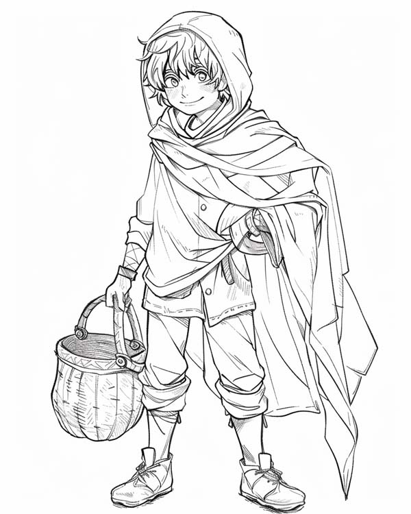 coloring page of a peasant boy