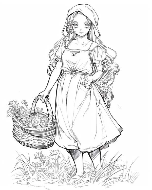 coloring page of a peasant girl