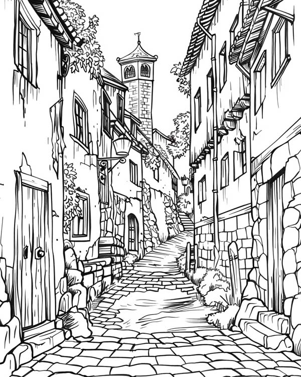 coloring page of a street