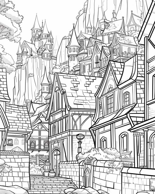 coloring page of a town