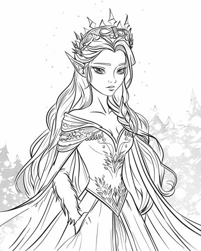 Elven Winter Queen coloring page