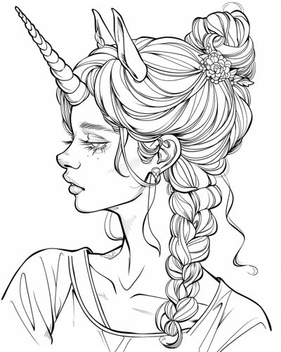 unicorn girl coloring page