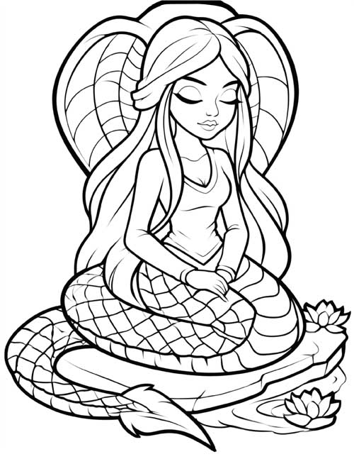 Cartoon coloring page of a were-serpent