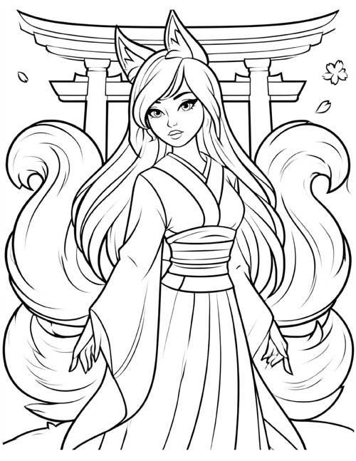 Cartoon coloring page of a were-fox