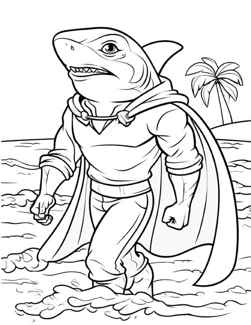 Cartoon coloring page of a were-shark