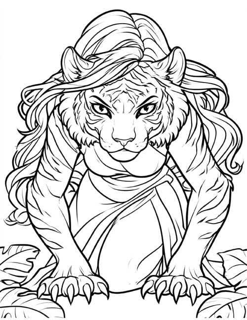 Cartoon coloring page of a were-tiger