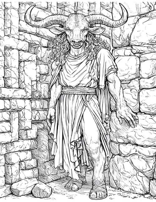 Coloring page of a were-bull
