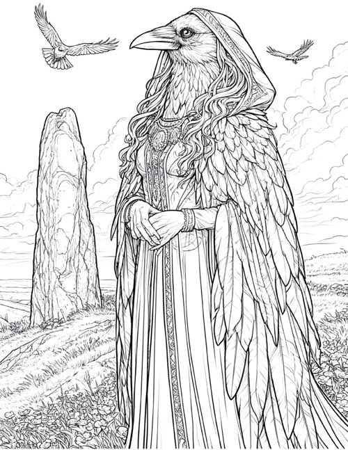 Coloring page of a were-crow