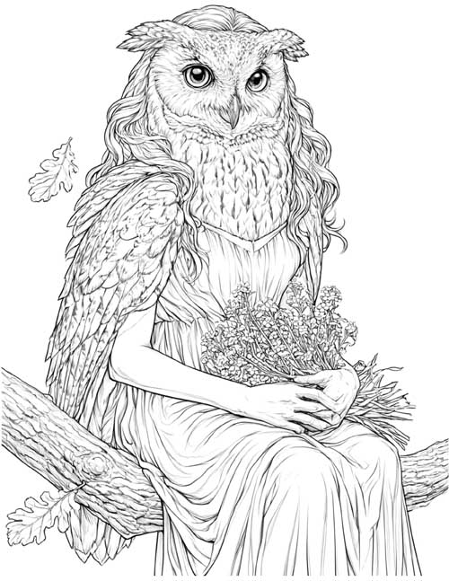 Coloring page of a were-owl