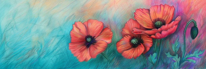 pencil crayon sketch of poppies