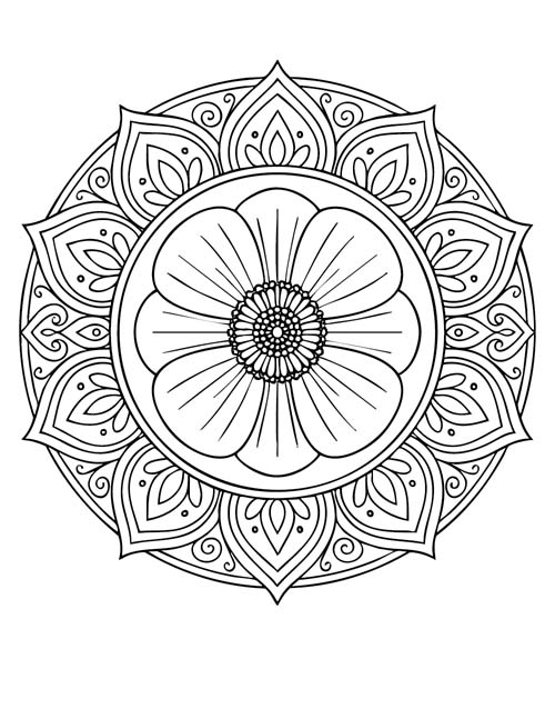 mandala coloring page of a poppy