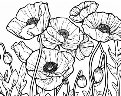 coloring page of poppies