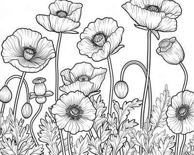 coloring page of poppies