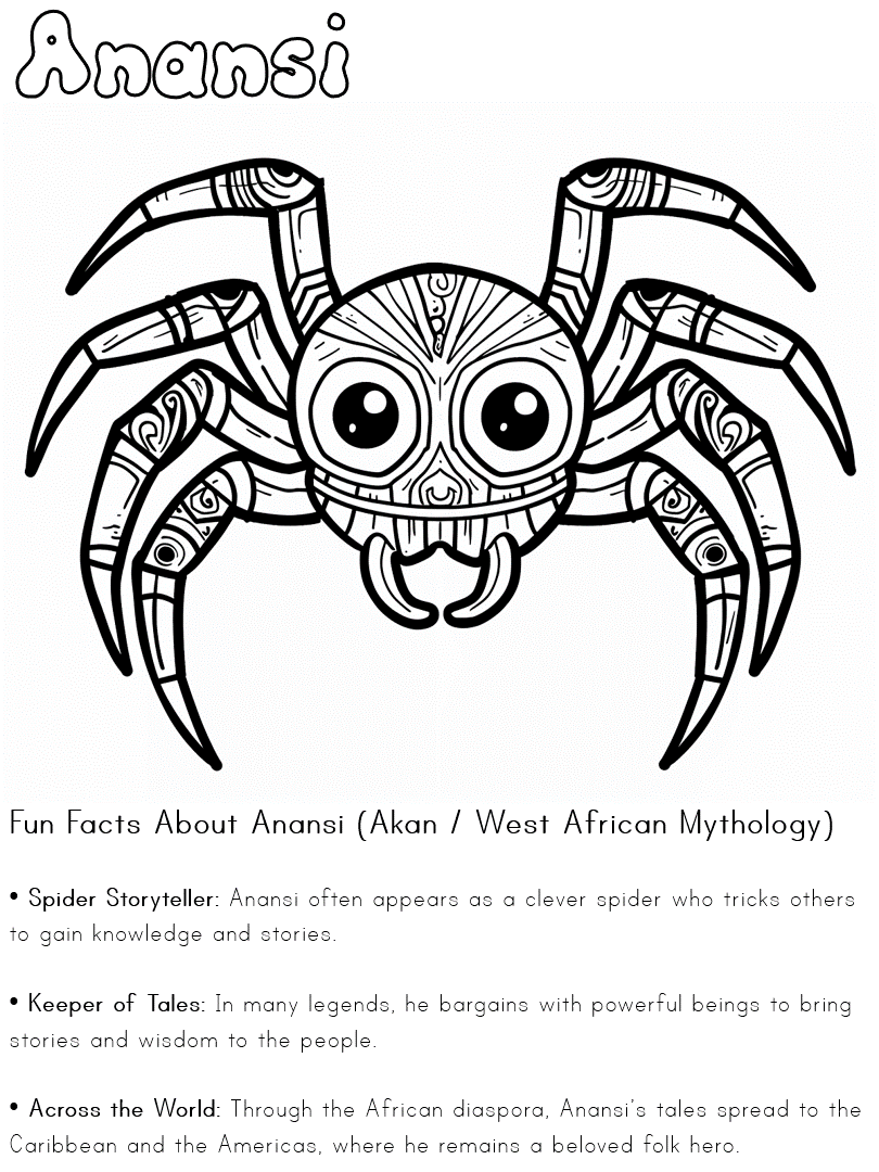Printable informational worksheet for Anansi the spider