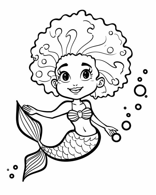 chibi coloring page of Mama Wata the water spirit