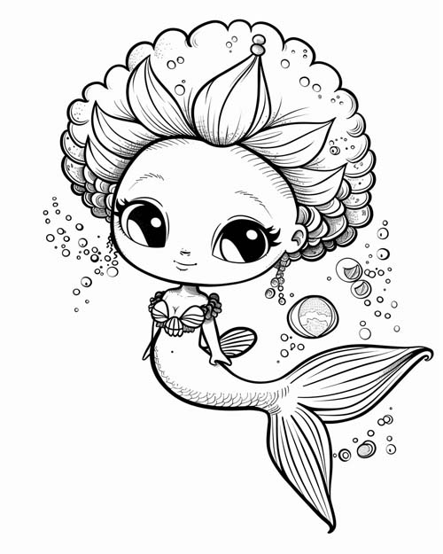 kawaii coloring page of Mama Wata the water spirit