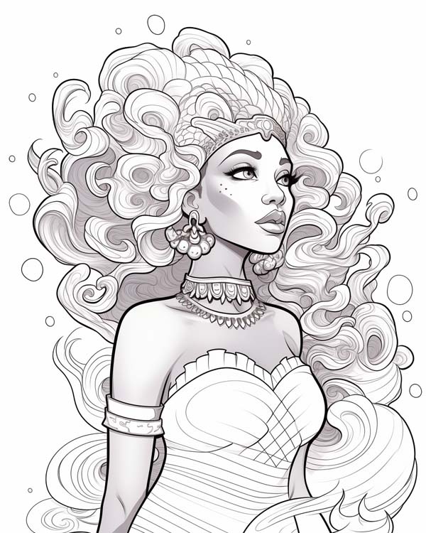 African folklore coloring page of Oshun the water goddess