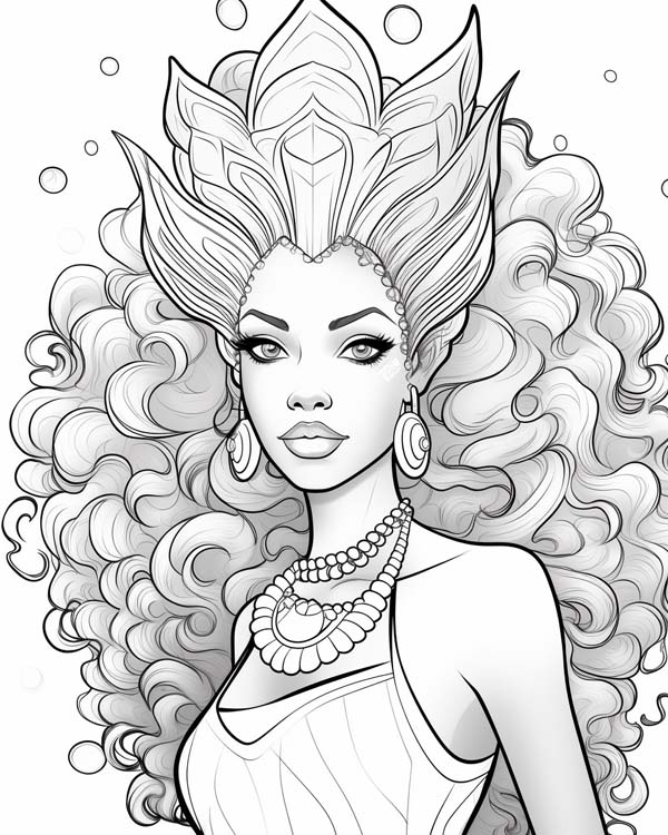 African folklore coloring page of Yemoja the water goddess