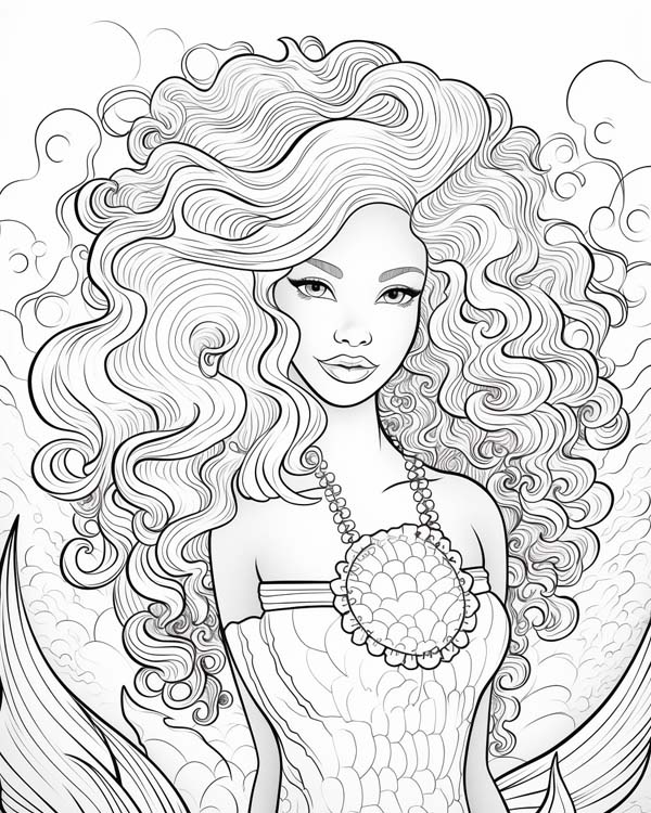 African folklore coloring page of Yemoja the water goddess