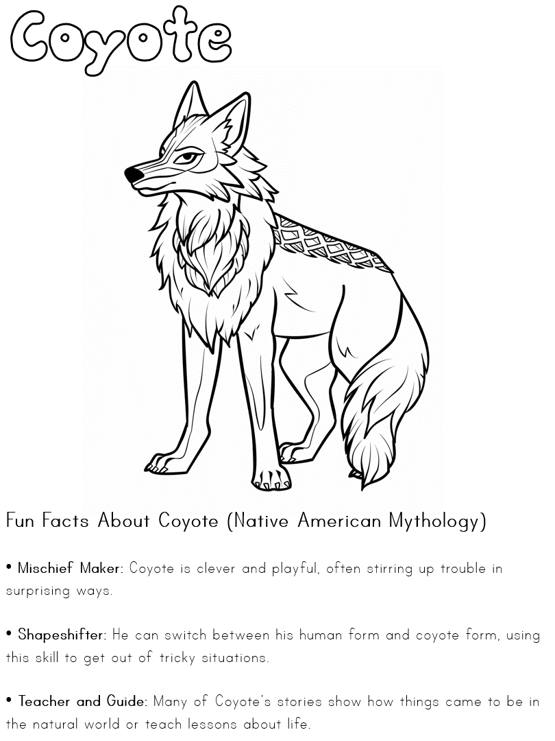 Printable informational worksheet of coyote the trickster