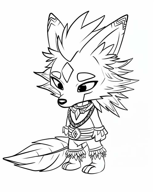 chibi coloring page of half human coyote 