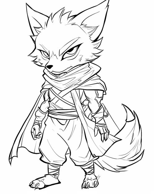 kawaii coloring page of half human coyote 