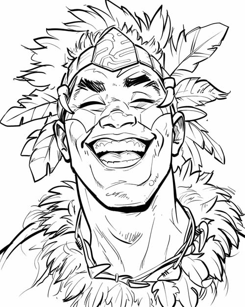 Polynesian folklore coloring page of Maui laughing