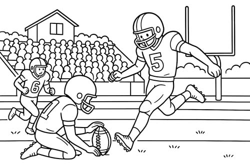 coloring page of a high school football game kicker