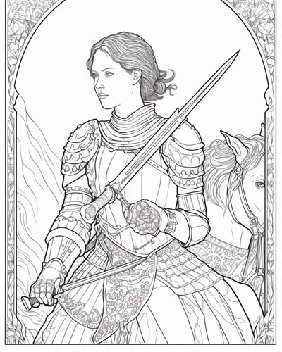 joan of arc and her horse coloring page
