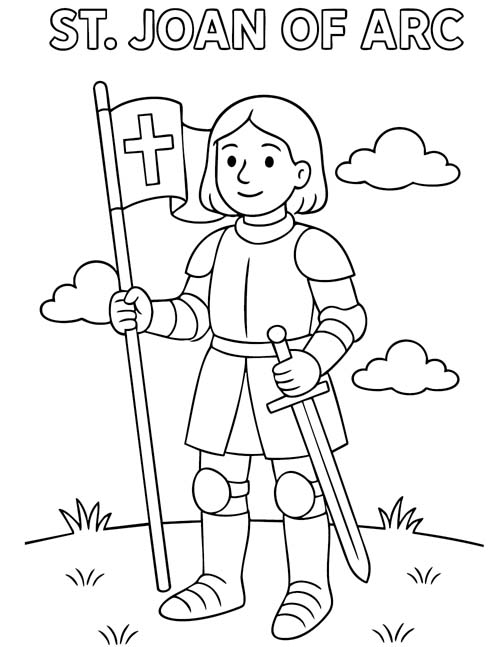 labeled preschool coloring page of Joan of Arc