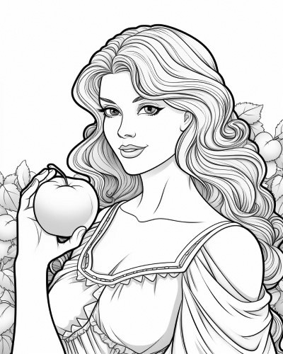 coloring page of Aphrodite holding the Apple of Discord