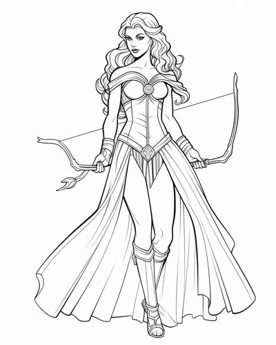 Artemis, goddess of the hunt coloring page