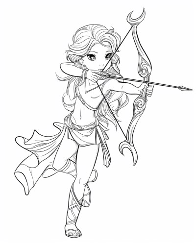 Artemis, goddess of the hunt coloring page