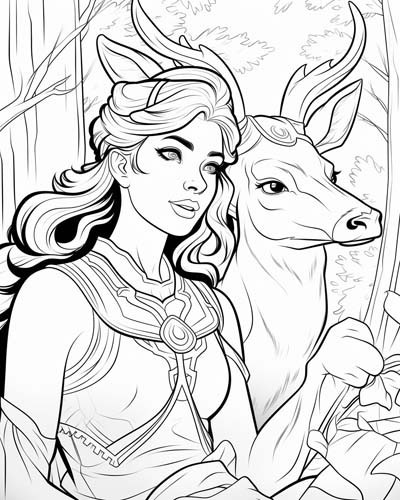 Artemis in the wilderness coloring page