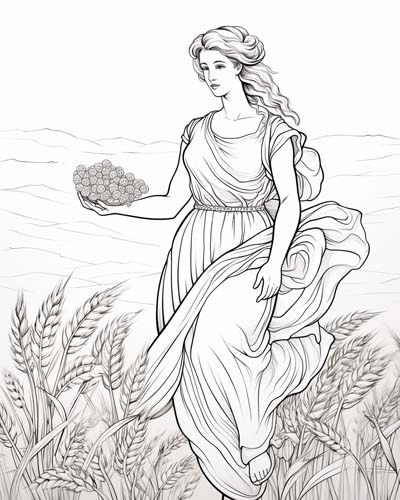 Demeter in a wheat fielt coloring page