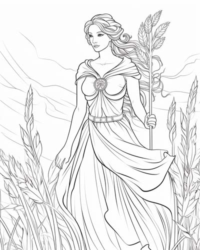 Demeter with a sheaf of wheat coloring page