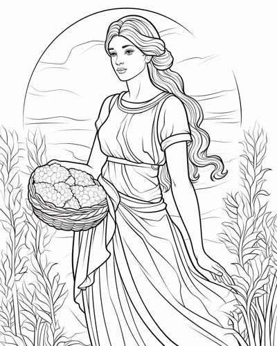 coloring page of Demeter collecting the harvest 
