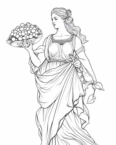 Demeter holding the bounty of the harvest coloring page