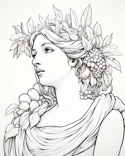 Demeter, goddess of the harvest, coloring page