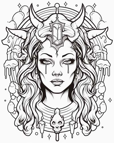 coloring page of Hecate, Greek goddess of magic