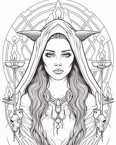 Hecate, goddess of magic, coloring page