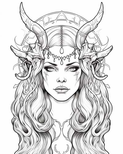 coloring page of Hecate, the Greek goddess of the night