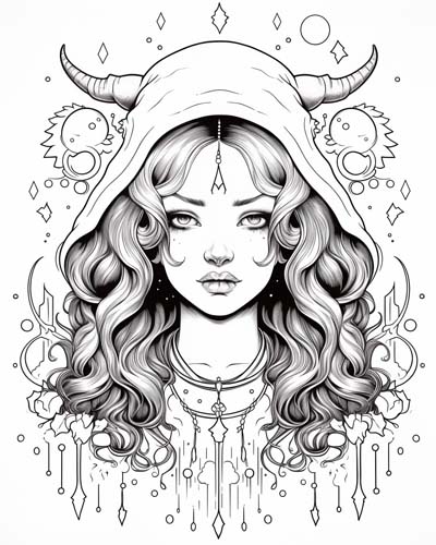 coloring page of the Greek goddess of the crossroads, Hecate
