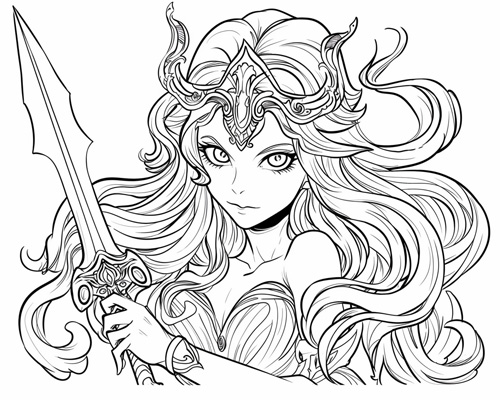 coloring page of Hecate with a dagger