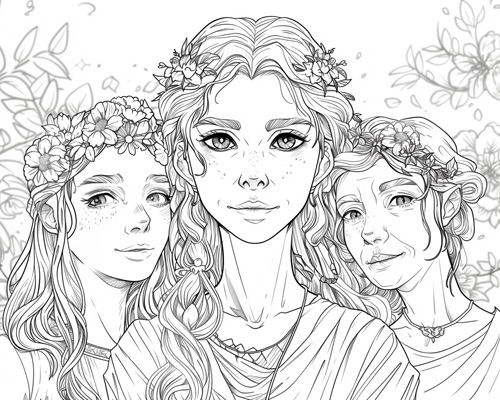 coloring page of Hecate, the triple goddess